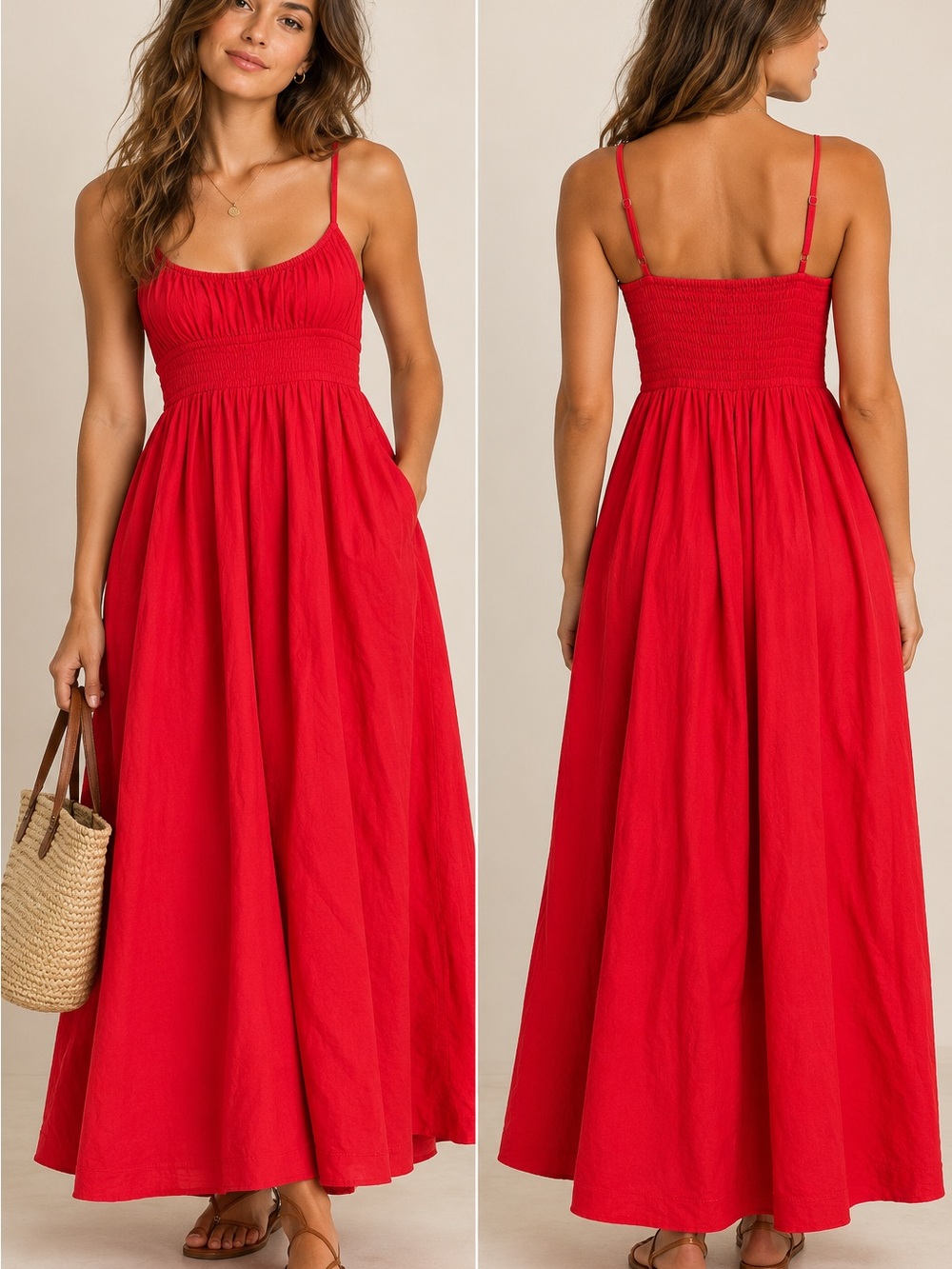 Maeve Red Spaghetti-Strap Maxi Dress